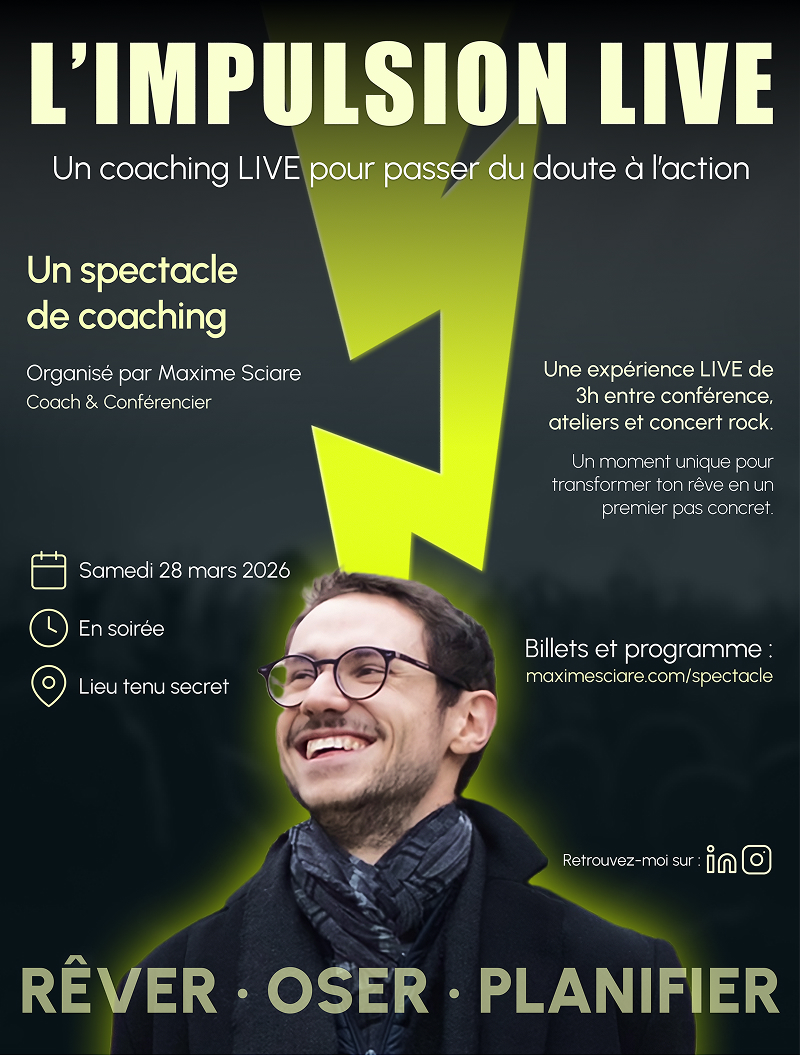 Affiche du spectacle de coaching L'Impulsion LIVE